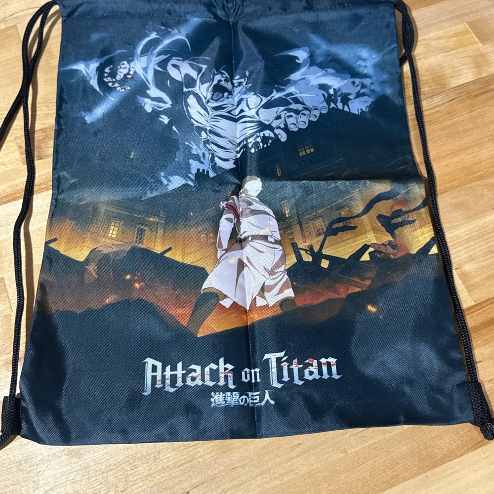 Attack on Titan Themed Black Drawstring Bag